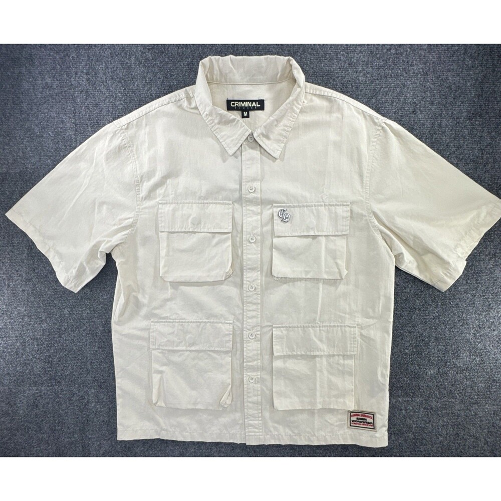 Criminal Damage Patterson Utility Shirt Men M Ecru 4 Pocket Workwear NWT